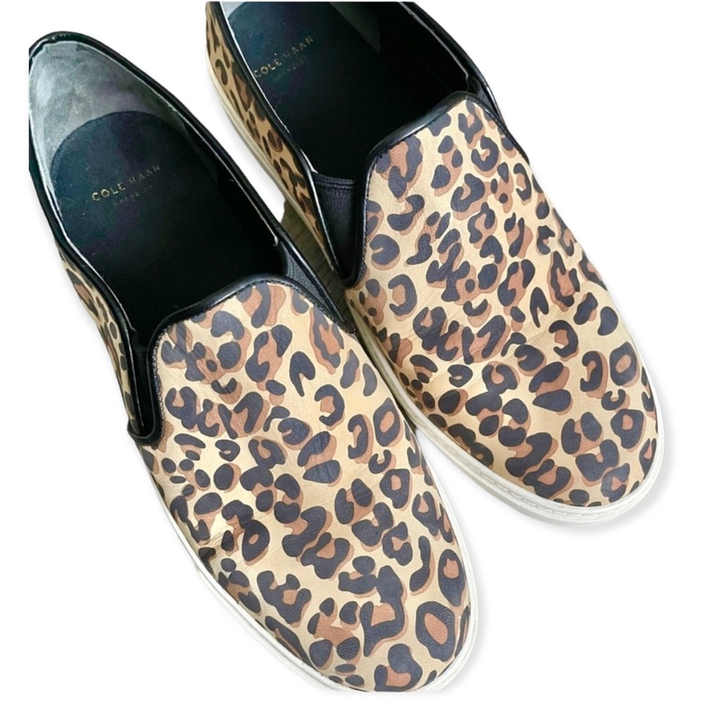 Cole Haan women’s leopard pull-on sneakers board shoes size 7.5 neutral classic - Picture 3 of 7